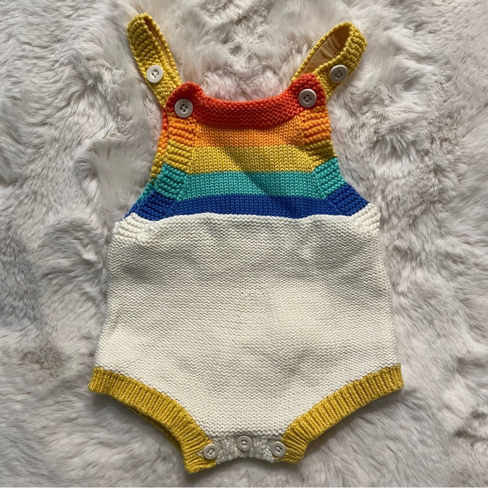 SOLD 3/30/25 - The Bonnie Mob Rainbow Crochet Bodysuit Baby Onesie - 0-3 months